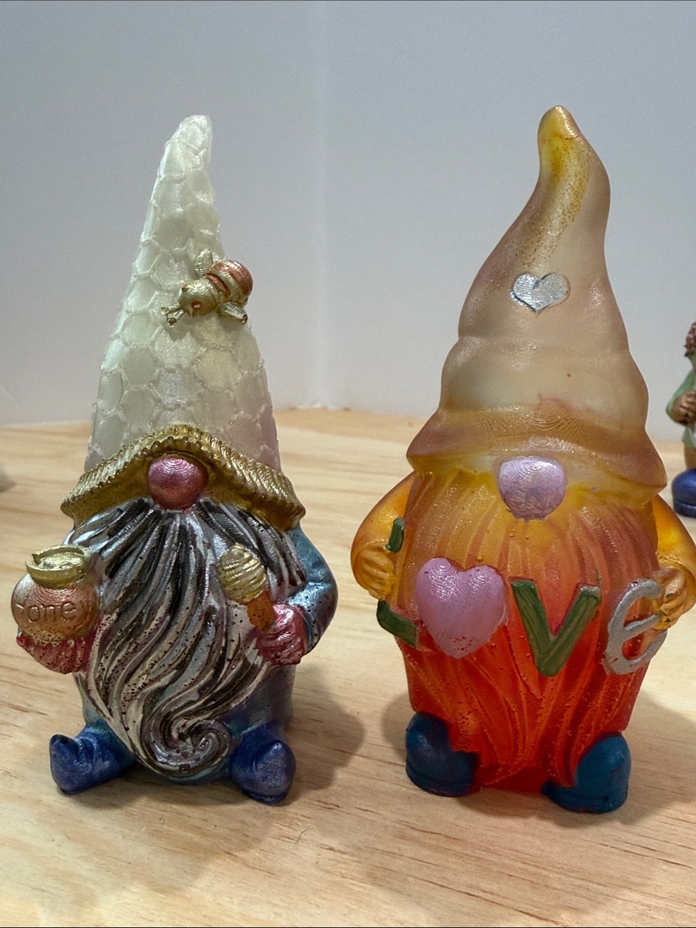 Hand-Painted Gnome Sculpture Set in Orange & Pearl White